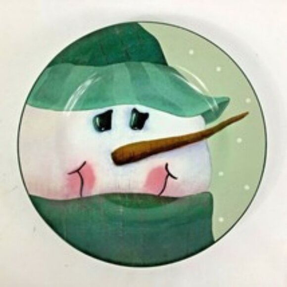 NEW 4 Sakura Fiddlestix SNOWMEN PORTRAIT Dessert Plates 4 Colors & Designs Disc. - Picture 3 of 8